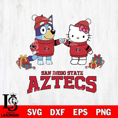 San Diego State Aztecs Bluey With Hello kitty Christmas File Cut, NCAA SVG DXF EPS PNG FILE, Digital Download,Instant Download, Silhouette