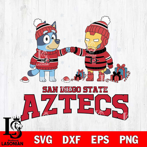 San Diego State Aztecs Bluey With Iron man Christmas File Cut, NCAA SVG DXF EPS PNG FILE, Digital Download,Instant Download, Silhouette