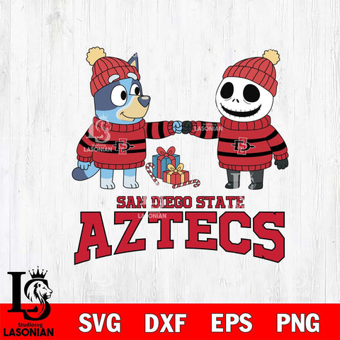 San Diego State Aztecs Bluey With Jack Skellington Christmas File Cut, NCAA SVG DXF EPS PNG FILE, Digital Download,Instant Download, Silhouette