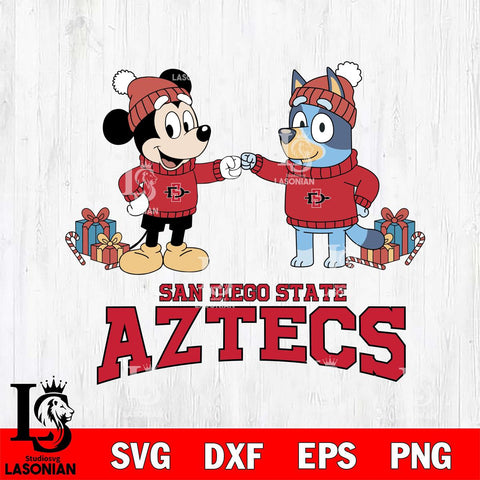 San Diego State Aztecs Bluey With Mickey Christmas File Cut, NCAA SVG DXF EPS PNG FILE, Digital Download,Instant Download, Silhouette