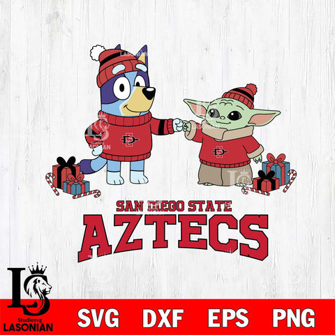 San Diego State Aztecs Bluey With Yoda Christmas File Cut, NCAA SVG DXF EPS PNG FILE, Digital Download,Instant Download, Silhouette