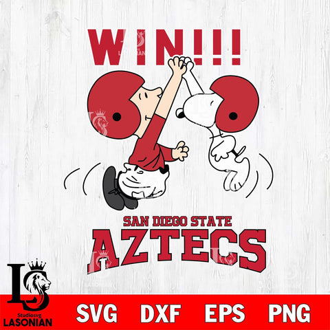 San Diego State Aztecs Charlie Brown and Snoopy Win Svg Eps Dxf Png File, NCAA svg , Digital Download , Instant Download, Cricut File