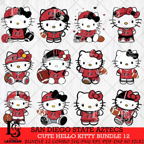 San Diego State Aztecs Cute Hello Kitty Bundle 12 SVG Eps Dxf Png File, NCAA Bundle svg, Digital Download, Instant Download