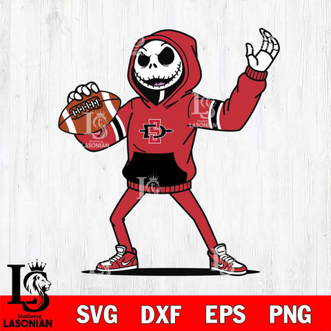 San Diego State Aztecs Jack Skellington Football Christmas File Cut, NCAA SVG DXF EPS PNG FILE, Digital Download , Criucut , Silhouette
