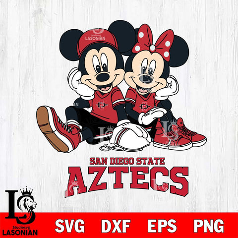 San Diego State Aztecs Mickey Minnie Mouse Football Sit Svg Eps Dxf Png File, NCAA svg , File Cut , Digital Download , Instant Download, Cut Svg Files