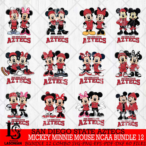 San Diego State Aztecs Mickey Minnie Mouse NCAA Bundle 12 Svg Eps Dxf Png File, Bundle NCAA svg , File Cut , Digital Download , Instant Download, Cut Svg Files