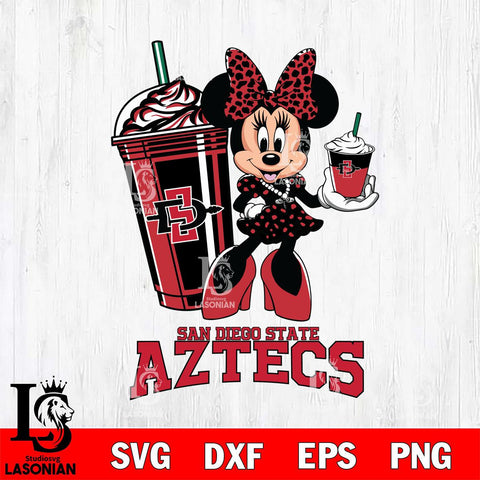 San Diego State Aztecs Minnie Mouse Fan And Coffee Svg Eps Dxf Png File, Digital Download, Instant Download
