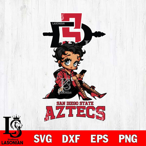 San Diego State Aztecs Style Black Fan Girl Betty Boop, Svg Eps Dxf Png File, Digital Download