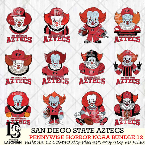 San Diego State Aztecs  Pennywise Horror NCAA Bundle 12 SVG Svg Eps Dxf Png File, Digital Download