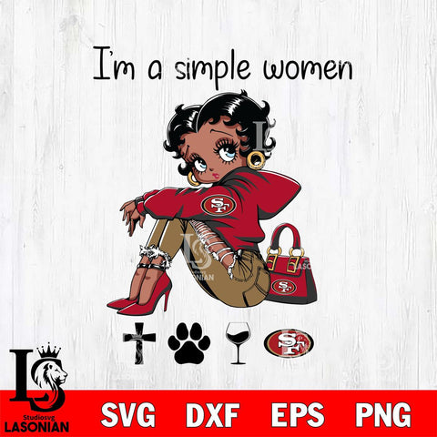 San Francisco 49ers Betty Boop Black Fan I Am Simple Women Svg Eps Dxf Png File, Digital Download