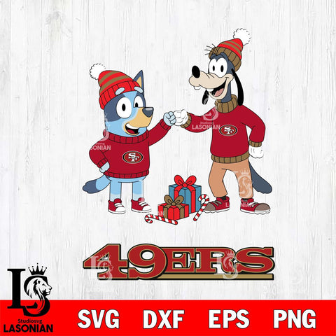 San Francisco 49ers Bluey With Goofy Christmas Cricut,Christmas SVG DXF EPS PNG FILE, Digital Download,Instant Download, Silhouette