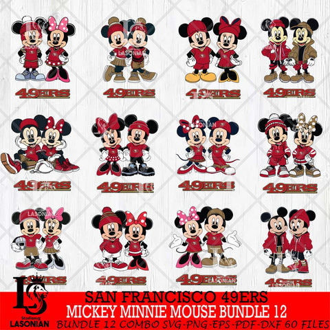 San Francisco 49ers Mickey Minnie Mouse NFL Bundle 12 Svg Eps Dxf Png File, Bundle NFl svg , File Cut , Digital Download , Instant Download, Laser Cut Svg Files