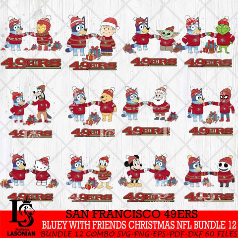 San Francisco 49ers  Bluey With friends christmas NFL Bundle Cricut,Bundle NFL SVG DXF EPS PNG FILE, Digital Download,Instant Download, Silhouette