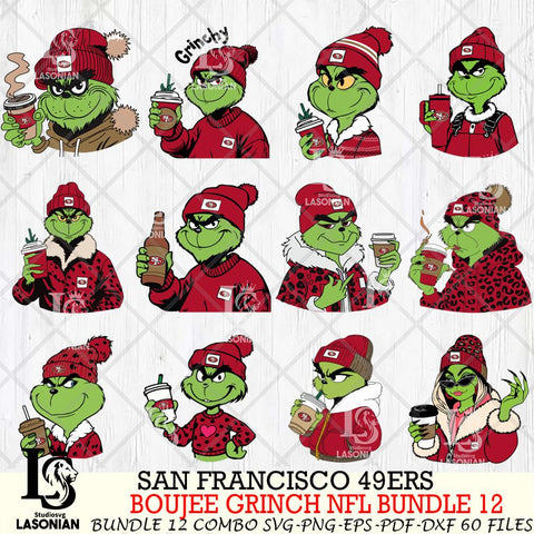 San Francisco 49ers  Boujee Grinch NFL Bundle 12 SVG Eps Dxf Png File, Digital Download, Instant Download