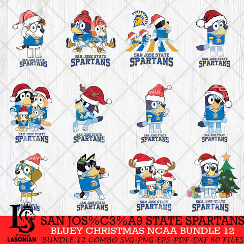San José State Spartans Bluey Christmas NCAA Bundle 12 Cricut File Cut Files , Bluey Cricut , Christmas Svg , Bluey svg , Digital Download, dxf eps png pdf file