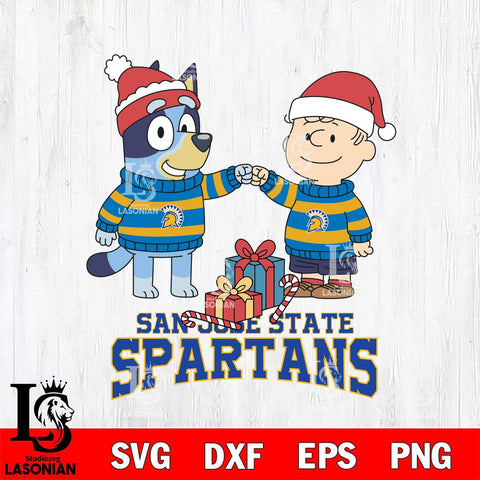 San José State Spartans Bluey With Charlie Brown Christmas File Cut, NCAA SVG DXF EPS PNG FILE, Digital Download,Instant Download, Silhouette