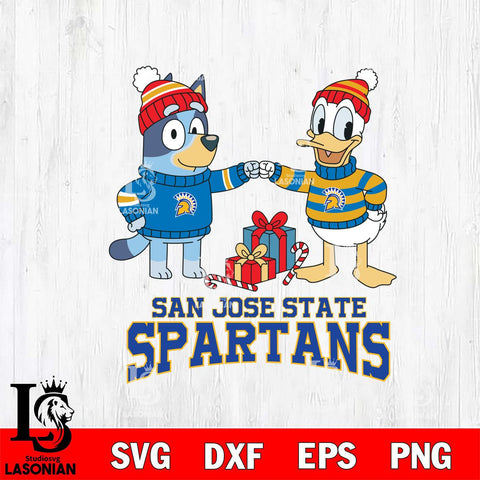 San José State Spartans Bluey With Donald Duck Christmas File Cut, NCAA SVG DXF EPS PNG FILE, Digital Download,Instant Download, Silhouette