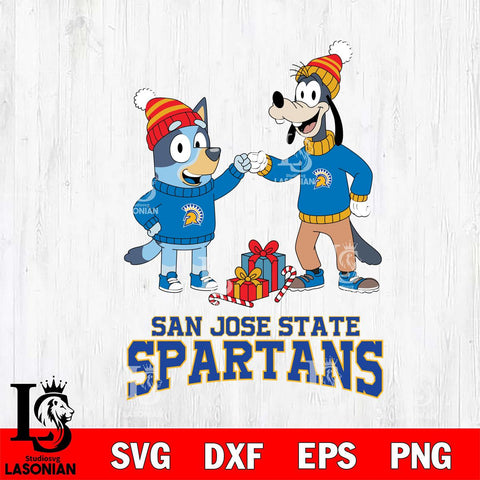 San José State Spartans Bluey With Goofy Christmas File Cut, NCAA SVG DXF EPS PNG FILE, Digital Download,Instant Download, Silhouette