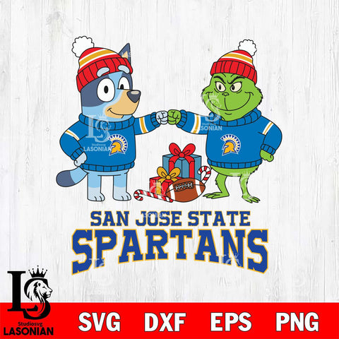 San José State Spartans Bluey With Grinch Christmas File Cut, NCAA SVG DXF EPS PNG FILE, Digital Download,Instant Download, Silhouette