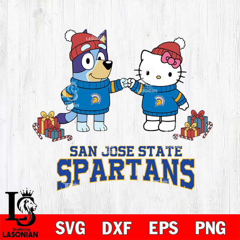 San José State Spartans Bluey With Hello kitty Christmas File Cut, NCAA SVG DXF EPS PNG FILE, Digital Download,Instant Download, Silhouette