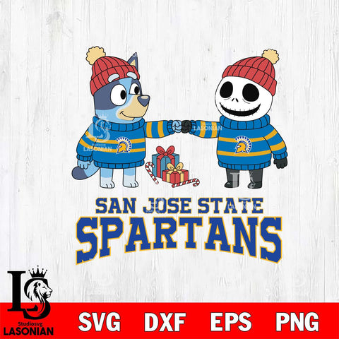 San José State Spartans Bluey With Jack Skellington Christmas File Cut, NCAA SVG DXF EPS PNG FILE, Digital Download,Instant Download, Silhouette