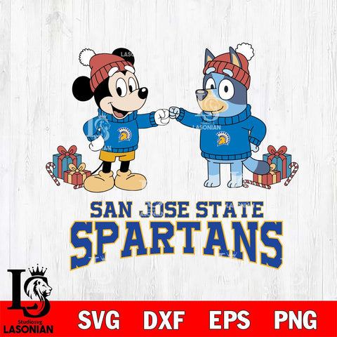 San José State Spartans Bluey With Mickey Christmas File Cut, NCAA SVG DXF EPS PNG FILE, Digital Download,Instant Download, Silhouette
