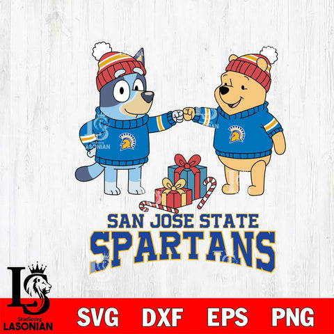 San José State Spartans Bluey With Winnie The Pooh Christmas File Cut, NCAA SVG DXF EPS PNG FILE, Digital Download,Instant Download, Silhouette