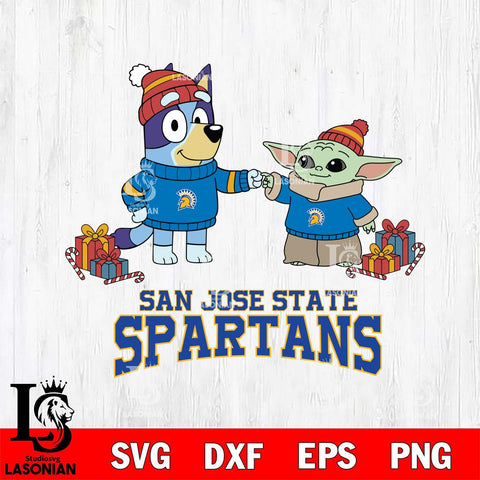 San José State Spartans Bluey With Yoda Christmas File Cut, NCAA SVG DXF EPS PNG FILE, Digital Download,Instant Download, Silhouette