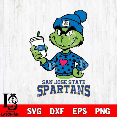San José State Spartans Boujee Grinch Heart Christmas Cut Files Cricut, Svg Dxf Eps Png file, Digital download , Silhouette