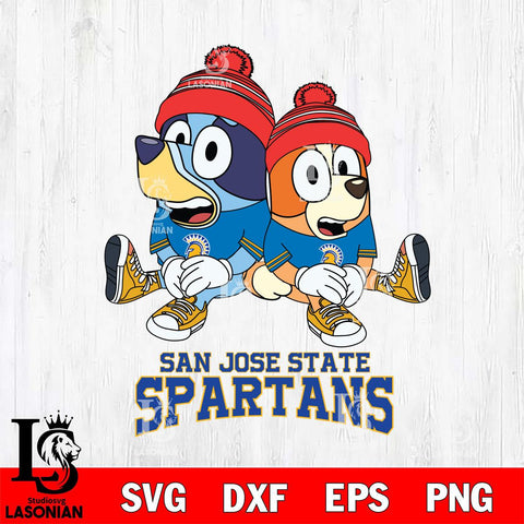 San José State Spartans Christmas Bluey & Bingo Sit Cut Files,Bluey Cricut,Christmas Svg , Bluey svg , Digital Download, dxf eps png pdf file