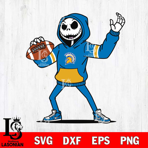 San José State Spartans Jack Skellington Football Christmas File Cut, NCAA SVG DXF EPS PNG FILE, Digital Download , Criucut , Silhouette