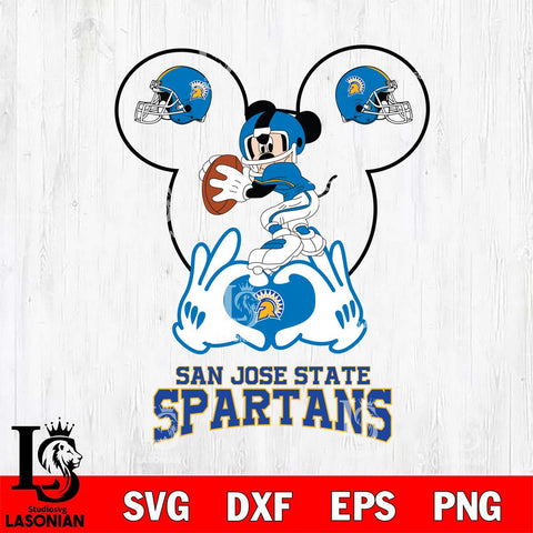 San José State Spartans Mickey Heart Rugby Svg Eps Dxf Png File, Digital Download ,Instant Download, Cricut File