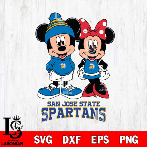 San José State Spartans Mickey Minnie Mouse Cute Football Svg Eps Dxf Png File, NCAA svg , File Cut , Digital Download , Instant Download, Cut Svg Files