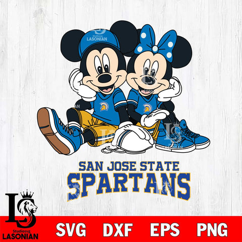 San José State Spartans Mickey Minnie Mouse Football Sit Svg Eps Dxf Png File, NCAA svg , File Cut , Digital Download , Instant Download, Cut Svg Files