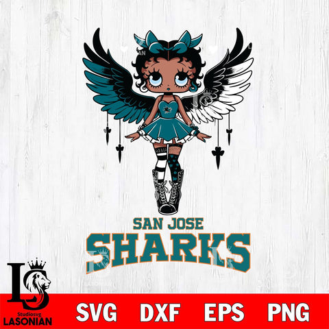 San Jose Sharks Anglel Black Fan Girl Betty Boop, Svg Eps Dxf Png File, Digital Download