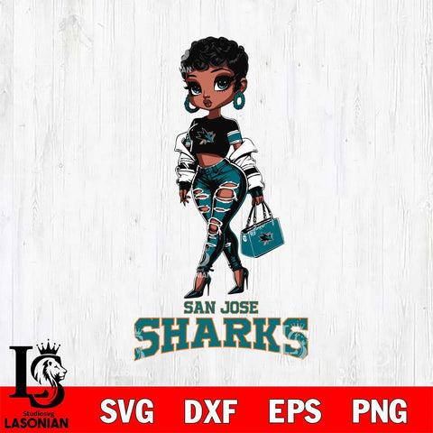San Jose Sharks Beautiful Black Fan Girl, Svg Eps Dxf Png File, Digital Download