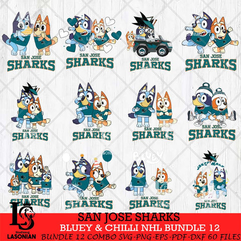 San Jose Sharks Bluey & Bingo NHL Bundle 12 SVG Svg Eps Dxf Png File, Bundle NHL svg, Digital Download, Instant Download