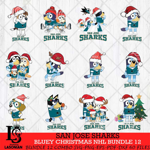 San Jose Sharks Bluey Christmas NHL Bundle 12 Cricut , Christmas Svg , Bluey svg , Digital Download, dxf eps png pdf file