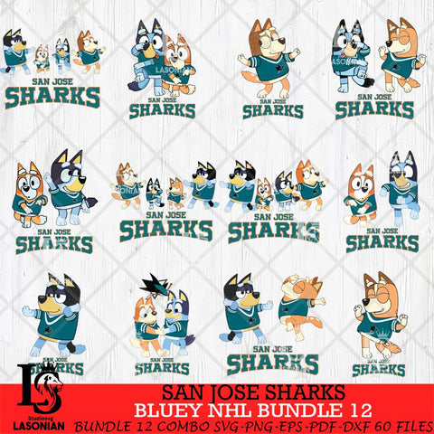 San Jose Sharks Bluey Dace Mode NHL Bundle 12 SVG Eps Dxf Png File, Digital Download, Instant Download