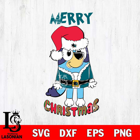 San Jose Sharks Bluey Merry Christmas Bluey Santa Claus Svg Eps Dxf Png File, Digital Download