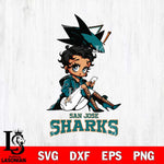 San Jose Sharks Style Black Fan Girl Betty Boop, Svg Eps Dxf Png File, Digital Download