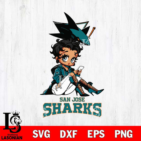 San Jose Sharks Style Black Fan Girl Betty Boop, Svg Eps Dxf Png File, Digital Download