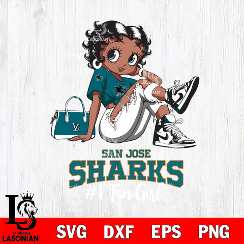 San Jose Sharks #1 Black Fan Girl Betty Boop, Svg Eps Dxf Png File, Digital Download