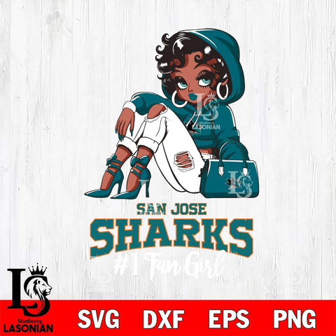 San Jose Sharks #1 beauty Black Fan Girl, Svg Eps Dxf Png File, Digital Download
