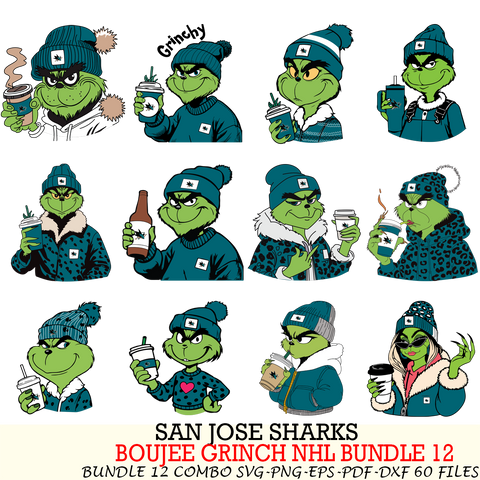 San Jose Sharks  Boujee Grinch NHL Bundle 12 SVG Eps Dxf Png File, Digital Download, Instant Download