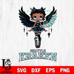 Seattle Kraken Anglel Black Fan Girl Betty Boop, Svg Eps Dxf Png File, Digital Download