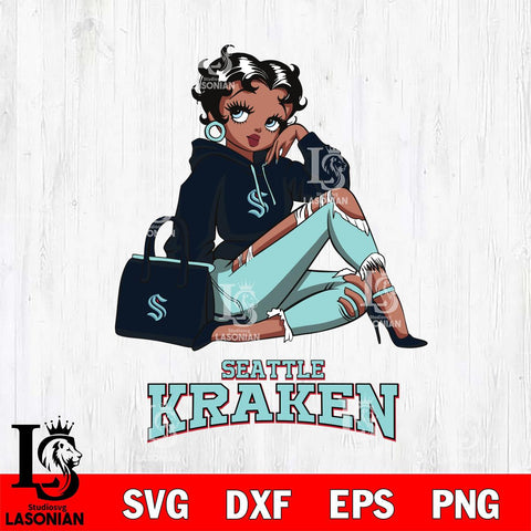 Seattle Kraken Awesome Black Fan Girl Betty Boop, Svg Eps Dxf Png File, Digital Download