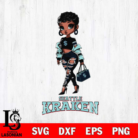 Seattle Kraken Beautiful Black Fan Girl, Svg Eps Dxf Png File, Digital Download