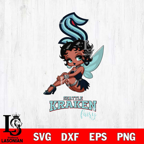 Seattle Kraken Beauty Black Fairy Betty Boop, Svg Eps Dxf Png File, Digital Download