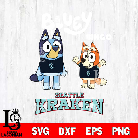 Seattle Kraken Bluey & Bingo 4 Svg Eps Dxf Png File, NHL svg, Digital Download, Instant Download